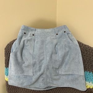 blue suede skirt